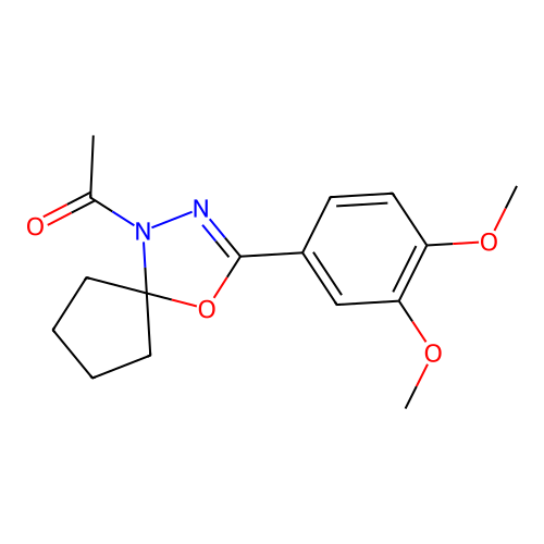 1-Acetyl-3-(3,4-dimethoxyphenyl)-4-oxa-1,2-diazaspiro[4.4]non-2-ene structure