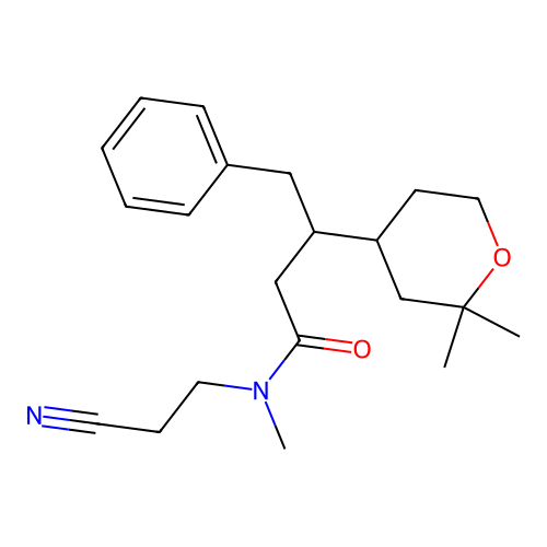 N-(2-cyanoethyl)-3-(2,2-dimethyltetrahydro-2H-pyran-4-yl)-N-methyl-4-phenylbutanamide structure