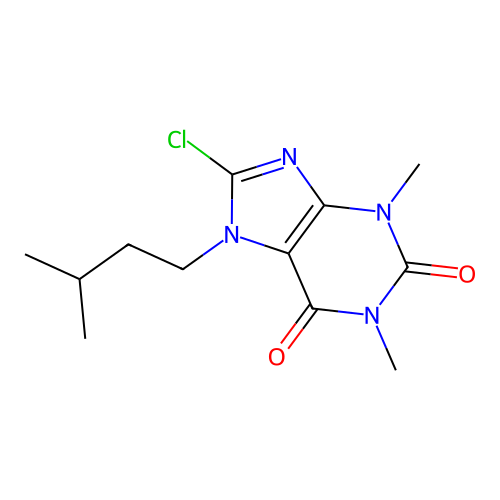8-chloro-1,3-dimethyl-7-(3-methylbutyl)-3,7-dihydro-1H-purine-2,6-dione structure