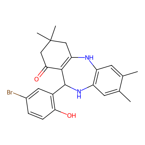 11-(5-bromo-2-hydroxyphenyl)-3,3,7,8-tetramethyl-2,3,4,5,10,11-hexahydro-1H-dibenzo[b,e][1,4]diazepin-1-one structure
