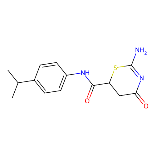 2-amino-N-(4-isopropylphenyl)-4-oxo-5,6-dihydro-4H-1,3-thiazine-6-carboxamide structure