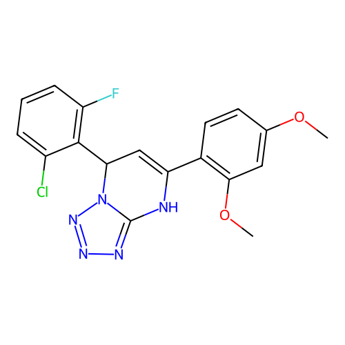 7-(2-chloro-6-fluorophenyl)-5-(2,4-dimethoxyphenyl)-4,7-dihydrotetrazolo[1,5-a]pyrimidine structure