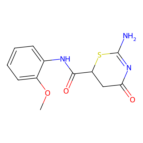 2-amino-N-(2-methoxyphenyl)-4-oxo-5,6-dihydro-4H-1,3-thiazine-6-carboxamide structure
