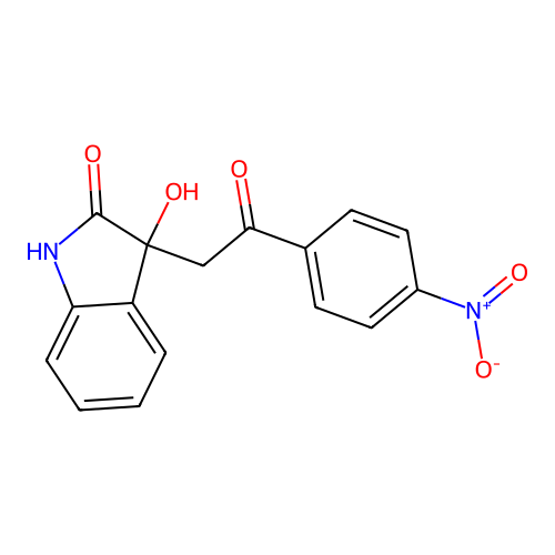 3-hydroxy-3-[2-(4-nitrophenyl)-2-oxoethyl]-1,3-dihydro-2H-indol-2-one structure