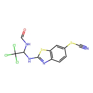 [2-[(2,2,2-Trichloro-1-formamidoethyl)amino]-1,3-benzothiazol-6-yl] thiocyanate structure