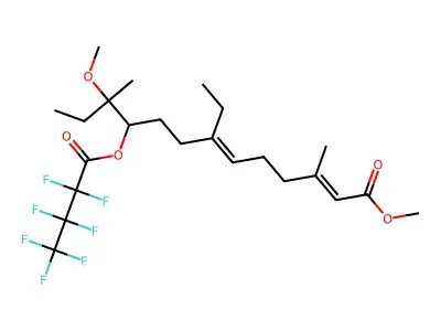Methyl 7-ethyl-10-(heptafluorobutyryloxy)-11-methoxy-3,11-dimethyl-2,6-tridecadienoate structure