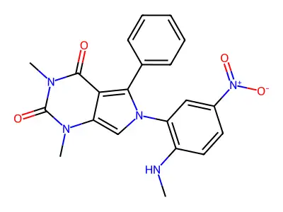 1,3-dimethyl-6-[2-(methylamino)-5-nitrophenyl]-5-phenylpyrrolo[3,4-d]pyrimidine-2,4-dione structure
