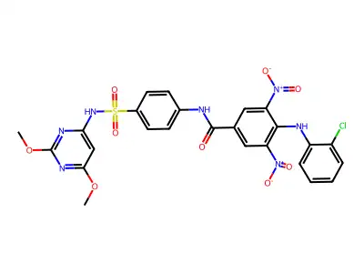 4-(2-Chloroanilino)-N-{4-[(2,6-dimethoxypyrimidin-4-yl)sulfamoyl]phenyl}-3,5-dinitrobenzamide structure