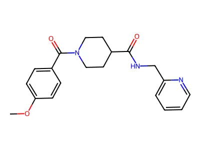 1-(4-methoxybenzoyl)-N-(pyridin-2-ylmethyl)piperidine-4-carboxamide structure
