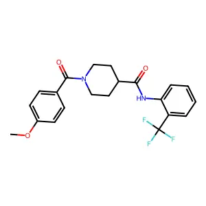 1-(4-methoxybenzoyl)-N-[2-(trifluoromethyl)phenyl]piperidine-4-carboxamide structure