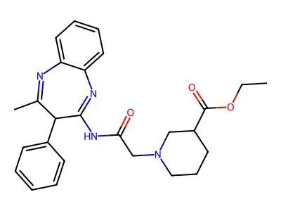 ethyl 1-{2-[(4-methyl-3-phenyl-3H-1,5-benzodiazepin-2-yl)amino]-2-oxoethyl}piperidine-3-carboxylate structure