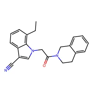 1-[2-(3,4-dihydro-1H-isoquinolin-2-yl)-2-oxoethyl]-7-ethylindole-3-carbonitrile structure
