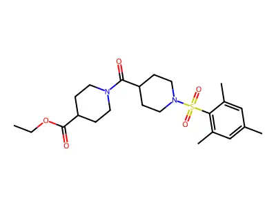 ethyl 1-({1-[(2,4,6-trimethylphenyl)sulfonyl]piperidin-4-yl}carbonyl)piperidine-4-carboxylate structure