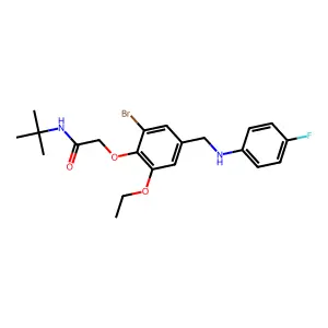 2-[2-bromo-6-ethoxy-4-[(4-fluoroanilino)methyl]phenoxy]-N-tert-butylacetamide structure