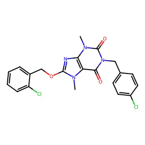 1-(4-chlorobenzyl)-8-[(2-chlorobenzyl)oxy]-3,7-dimethyl-3,7-dihydro-1H-purine-2,6-dione structure