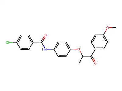 4-chloro-N-[4-[1-(4-methoxyphenyl)-1-oxopropan-2-yl]oxyphenyl]benzamide structure