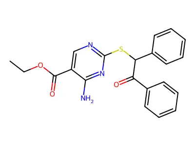 Ethyl 4-amino-2-[(2-oxo-1,2-diphenylethyl)sulfanyl]-5-pyrimidinecarboxylate structure