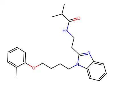 2-methyl-N-[2-[1-[4-(2-methylphenoxy)butyl]benzimidazol-2-yl]ethyl]propanamide structure