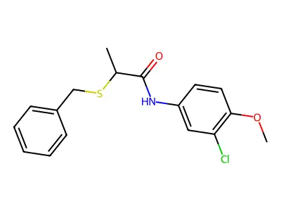 2-benzylsulfanyl-N-(3-chloro-4-methoxyphenyl)propanamide structure