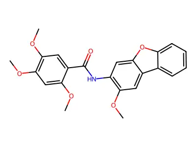 2,4,5-trimethoxy-N-(2-methoxydibenzofuran-3-yl)benzamide structure