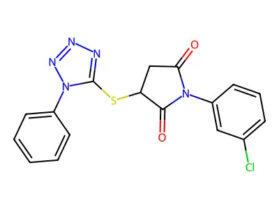 1-(3-chlorophenyl)-3-[(1-phenyl-1H-tetrazol-5-yl)sulfanyl]pyrrolidine-2,5-dione structure