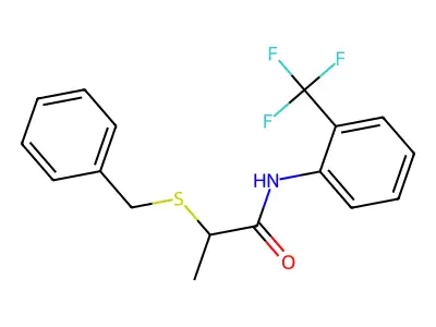 2-benzylsulfanyl-N-[2-(trifluoromethyl)phenyl]propanamide structure
