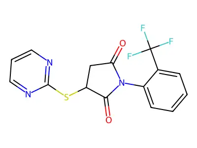 3-(2-Pyrimidinylthio)-1-[2-(trifluoromethyl)phenyl]pyrrolidine-2,5-dione structure