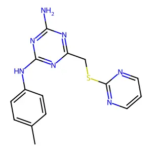 N2-(4-methylphenyl)-6-[(2-pyrimidinylthio)methyl]-1,3,5-triazine-2,4-diamine structure
