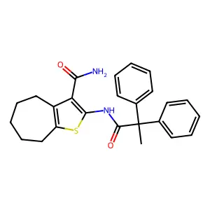 2-(2,2-diphenylpropanoylamino)-5,6,7,8-tetrahydro-4H-cyclohepta[b]thiophene-3-carboxamide structure