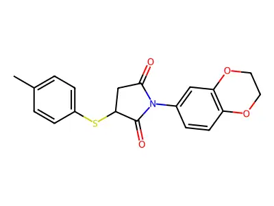 1-(2,3-dihydro-1,4-benzodioxin-6-yl)-3-[(4-methylphenyl)sulfanyl]pyrrolidine-2,5-dione structure
