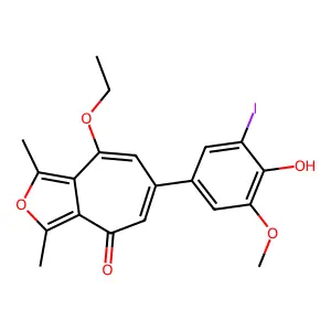 8-ethoxy-6-(4-hydroxy-3-iodo-5-methoxyphenyl)-1,3-dimethyl-4H-cyclohepta[c]furan-4-one structure