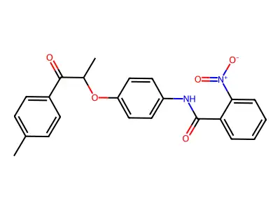 N-[4-[1-(4-methylphenyl)-1-oxopropan-2-yl]oxyphenyl]-2-nitrobenzamide structure