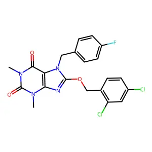 8-[(2,4-dichlorophenyl)methoxy]-7-[(4-fluorophenyl)methyl]-1,3-dimethylpurine-2,6-dione structure
