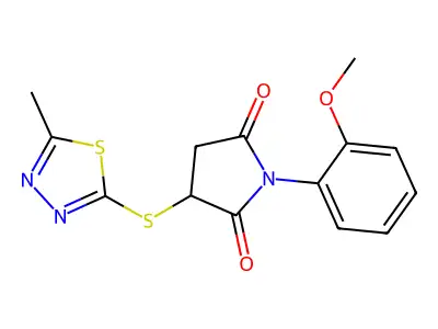 1-(2-methoxyphenyl)-3-[(5-methyl-1,3,4-thiadiazol-2-yl)sulfanyl]pyrrolidine-2,5-dione structure