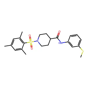 N-(3-methylsulfanylphenyl)-1-(2,4,6-trimethylphenyl)sulfonylpiperidine-4-carboxamide structure