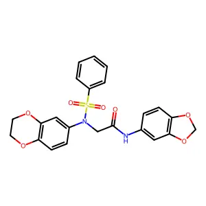 2-[benzenesulfonyl(2,3-dihydro-1,4-benzodioxin-6-yl)amino]-N-(1,3-benzodioxol-5-yl)acetamide structure