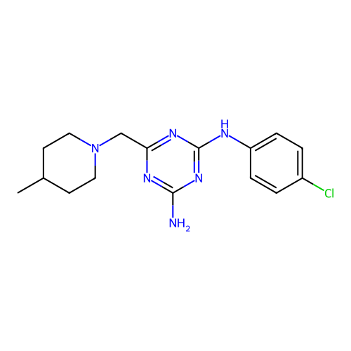 N-(4-chlorophenyl)-6-[(4-methylpiperidin-1-yl)methyl]-1,3,5-triazine-2,4-diamine structure