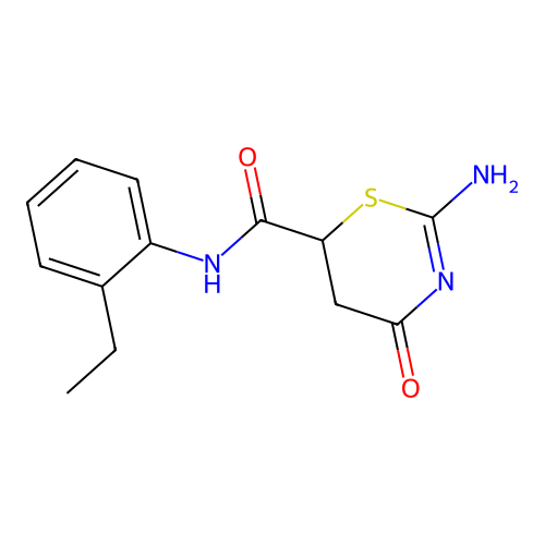 2-amino-N-(2-ethylphenyl)-4-oxo-5,6-dihydro-4H-1,3-thiazine-6-carboxamide structure