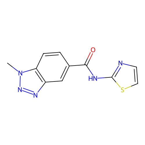1-methyl-N-1,3-thiazol-2-yl-1H-1,2,3-benzotriazole-5-carboxamide structure