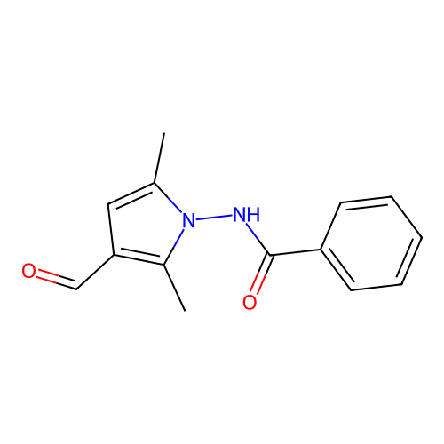 N-(3-formyl-2,5-dimethyl-1H-pyrrol-1-yl)benzamide structure