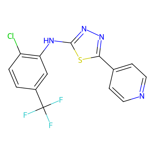 N-[2-chloro-5-(trifluoromethyl)phenyl]-5-pyridin-4-yl-1,3,4-thiadiazol-2-amine structure