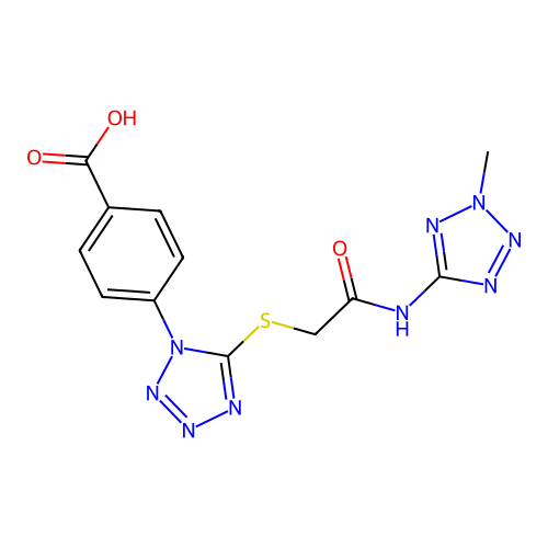 4-[5-[(2-methyltetrazol-5-yl)carbamoylmethylsulfanyl]tetrazol-1-yl]benzoic Acid structure