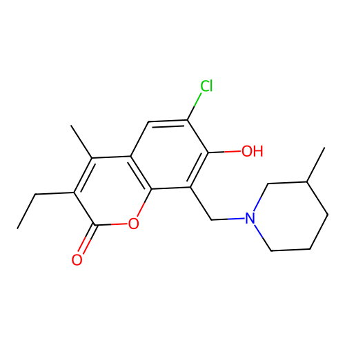 6-chloro-3-ethyl-7-hydroxy-4-methyl-8-[(3-methylpiperidin-1-yl)methyl]-2H-chromen-2-one structure