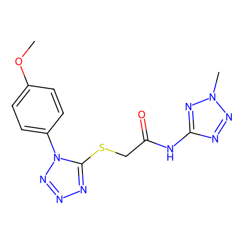 2-{[1-(4-methoxyphenyl)-1H-tetrazol-5-yl]thio}-N-(2-methyl-2H-tetrazol-5-yl)acetamide structure