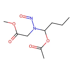 N-(Methoxycarbonylmethyl)-N-(1-acetoxybutyl)nitrosamine structure