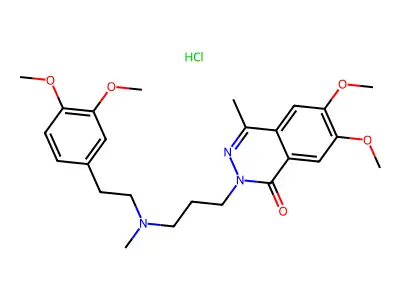1(2H)-Phthalazinone, 6,7-dimethoxy-2-(3-((2-(3,4-dimethoxyphenyl)ethyl)methylamino)propyl)-4-methyl-, monohydrochloride structure