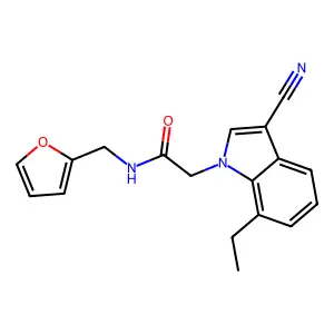 2-(3-cyano-7-ethylindol-1-yl)-N-(furan-2-ylmethyl)acetamide structure