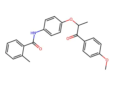 N-[4-[1-(4-methoxyphenyl)-1-oxopropan-2-yl]oxyphenyl]-2-methylbenzamide structure