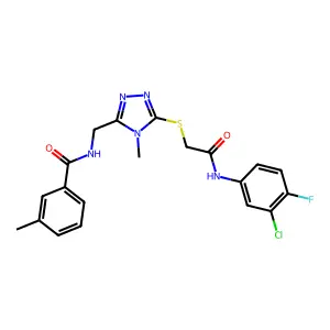 N-[[5-[2-(3-chloro-4-fluoroanilino)-2-oxoethyl]sulfanyl-4-methyl-1,2,4-triazol-3-yl]methyl]-3-methylbenzamide structure