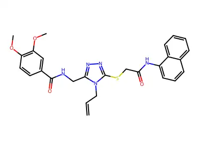 3,4-dimethoxy-N-[[5-[2-(naphthalen-1-ylamino)-2-oxoethyl]sulfanyl-4-prop-2-enyl-1,2,4-triazol-3-yl]methyl]benzamide structure